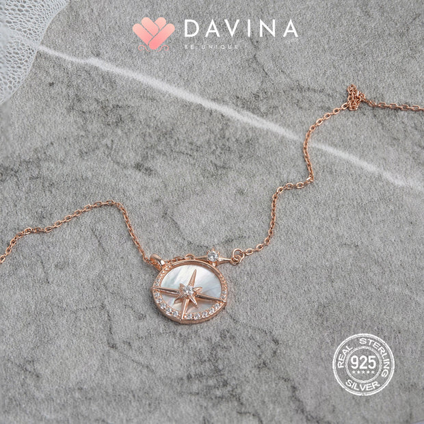 DAVINA Ladies Shaynon White Necklace Rose Gold Color Sterling Silver 925