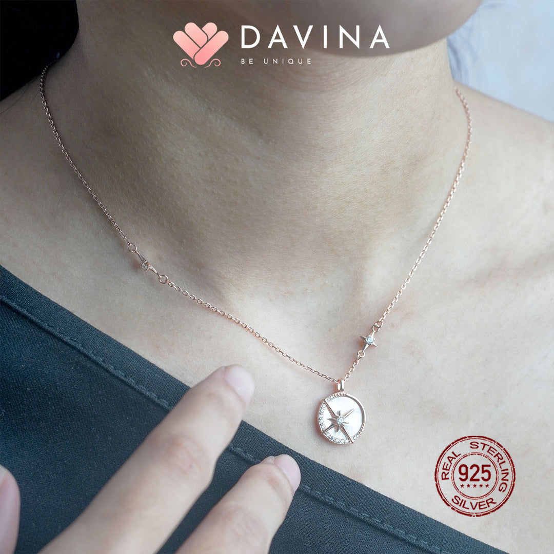 DAVINA Ladies Shaynon White Necklace Rose Gold Color Sterling Silver 925