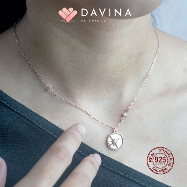 DAVINA Ladies Shaynon White Necklace Rose Gold Color Sterling Silver 925