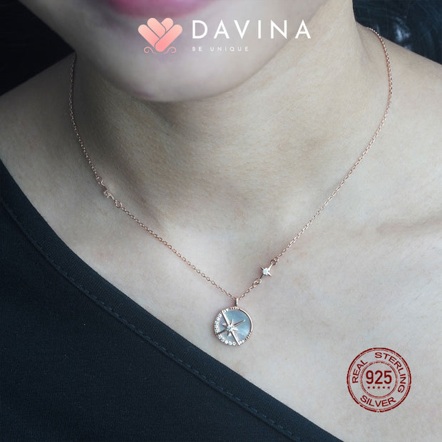 DAVINA Ladies Shaynon White Necklace Rose Gold Color Sterling Silver 925