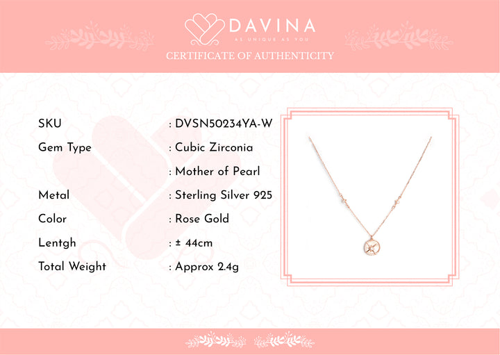 DAVINA Ladies Shaynon White Necklace Rose Gold Color Sterling Silver 925