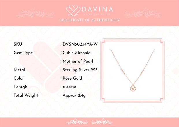 DAVINA Ladies Shaynon White Necklace Rose Gold Color Sterling Silver 925