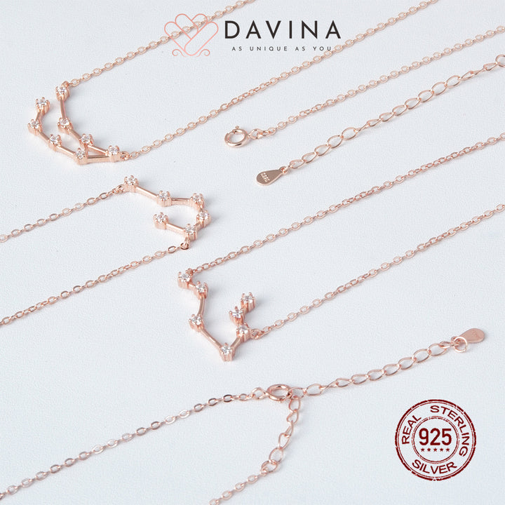 DAVINA Ladies Zodiac Necklace Rose Gold Color Sterling Silver 925