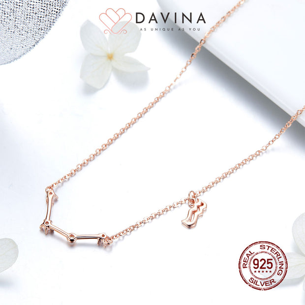 DAVINA Ladies Zodiac Necklace Rose Gold Color Sterling Silver 925