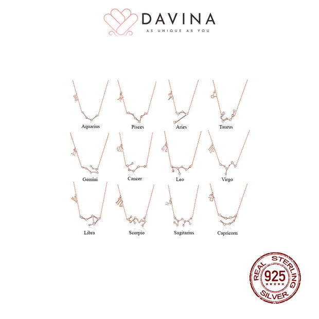 DAVINA Ladies Zodiac Necklace Rose Gold Color Sterling Silver 925