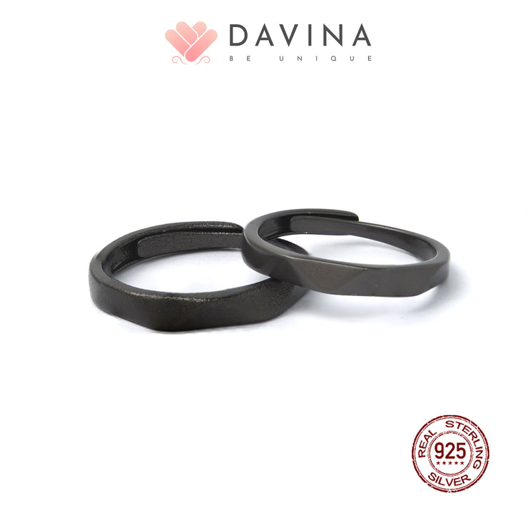 DAVINA Couple Cellos Clerines Rings Black Color Sterling Silver 925