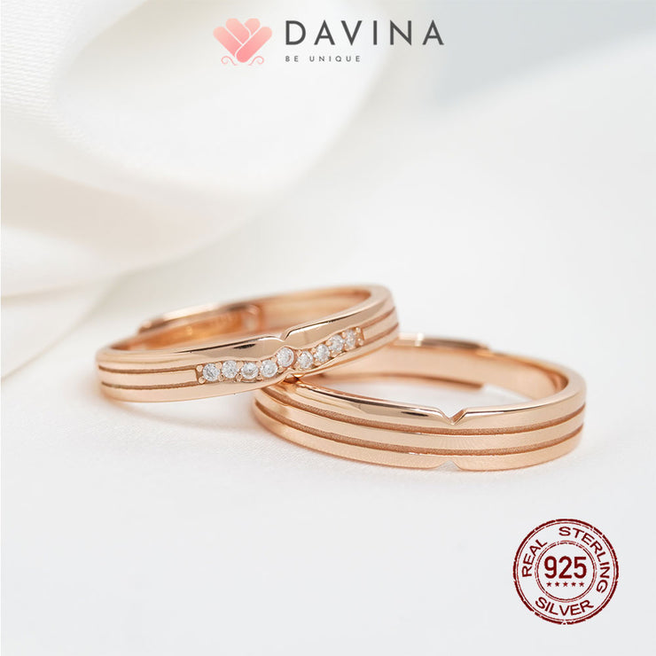 DAVINA Couple Aideen Aliyah Rings Rose Gold Color S925