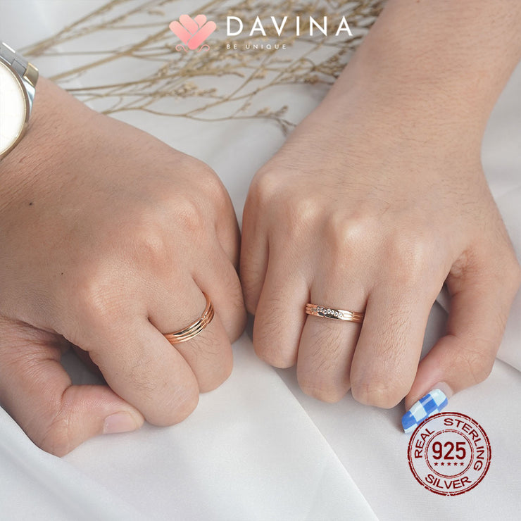 DAVINA Couple Aideen Aliyah Rings Rose Gold Color Sterling Silver 925