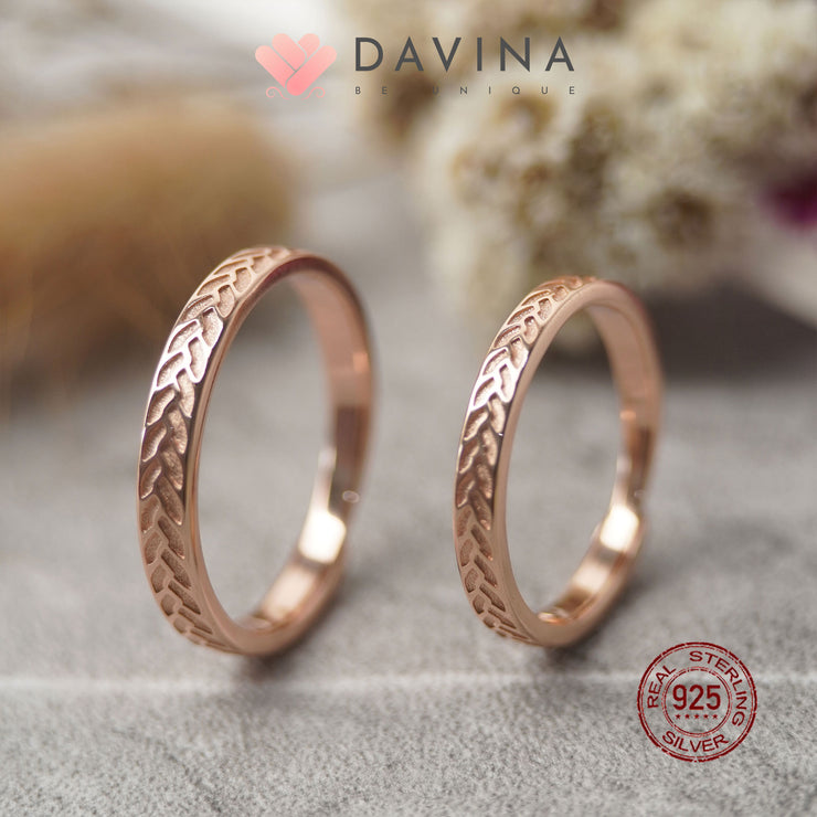 DAVINA Couple Percy Pennie Rings Rose Gold Color Sterling Silver 925