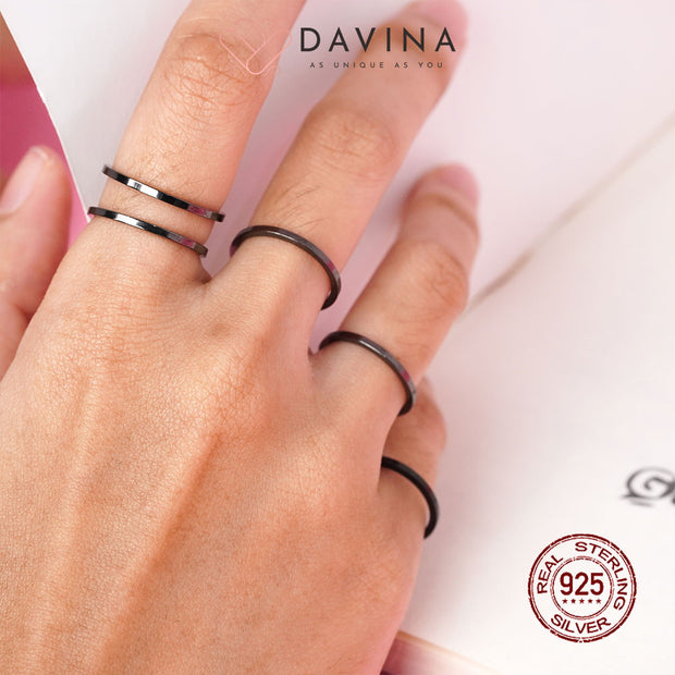 DAVINA Ladies Moira Ring Black Color Sterling Silver 925