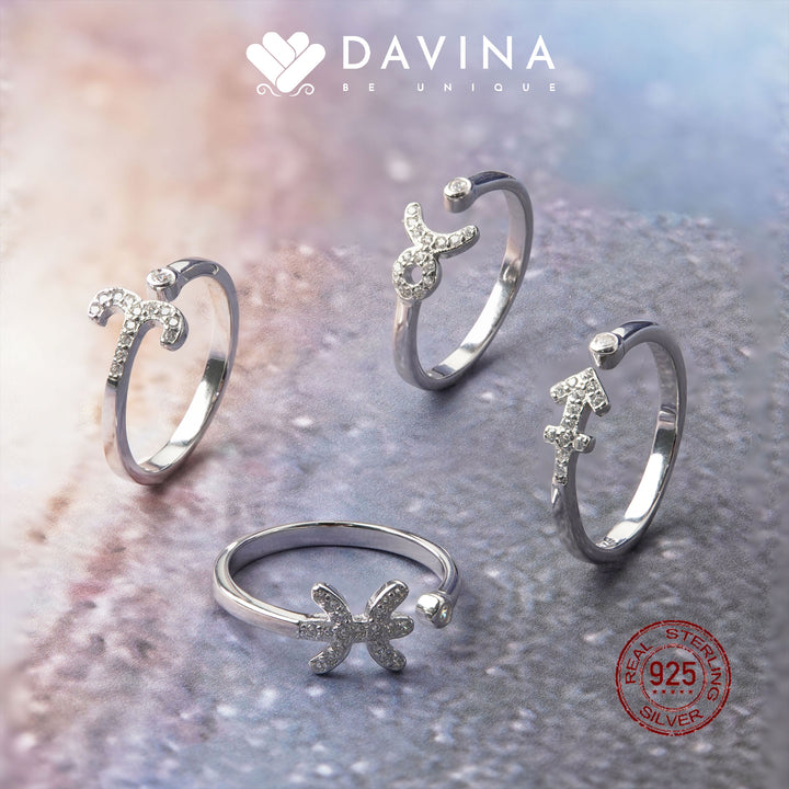 DAVINA Ladies Zodiac Ring Sterling Silver 925