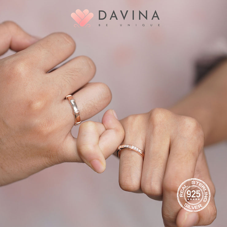 DAVINA Couple Marco Marine Rings Rose Gold Plated Sterling Silver 925