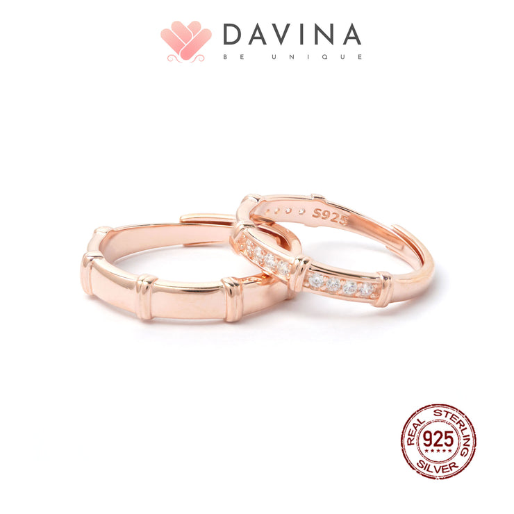 DAVINA Couple Marco Marine Rings Rose Gold Plated Sterling Silver 925