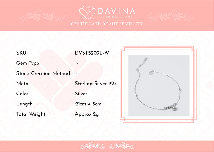 DAVINA Ladies Ellen Anklet Sterling Silver 925