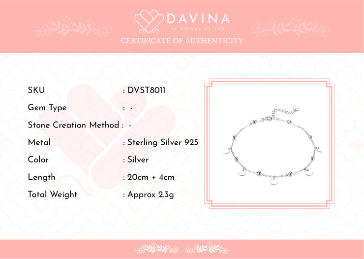 DAVINA Ladies Adalyn Anklet Silver Color S925